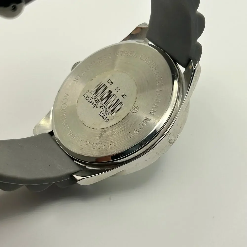Vivani Silver Tone Dial Round Crystal Accent Case Gray Silicone Band Watch